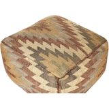 Poef meerkleurig jute wol 50 x 50 x 30 cm geometrisch patroon vierkant boho modern voetenbankje gestoffeerd zitje