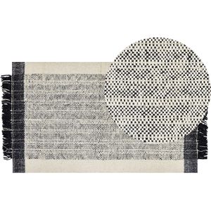 KETENLI - Modern vloerkleed - Zwart/Wit - 80 x 150 cm - Wol