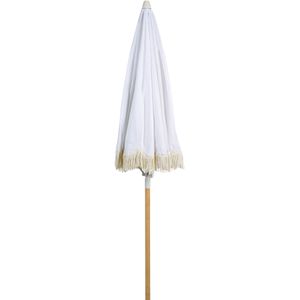 Tuinparasol witte stof beukenhout paal ⌀ 150 cm ronde retro tuin buitenparaplu kantelbaar uv-bestendig