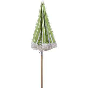 Tuinparasol groen en wit stof beukenhout paal ⌀ 150 cm ronde retro tuin buitenparaplu kantelbaar uv-bestendig