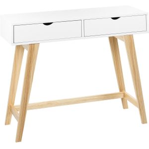 Consoletafel wit met licht hout MDF houten poten 101 x 36 x 78 cm 2 lades hal woonkamer meubels Scandinavische stijl