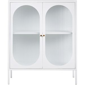 Beliani - Glasvitrine Metallschrank Weiß Stahl 90 x 35 x 111 cm mit 2 Türen Glasfront und -seiten geräumig Wohnzimmermöbel Retro Still