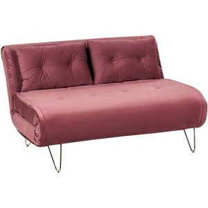 Tweepersoons bank roze fluweel decoratieve kussens metalen poten goud slaapfunctie verstelbare rugleuning minimalistisch glamoureus woonkamer