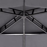 Paviljoen grijs stof zwart staal 240 x 148 cm metaal frame overkapping met haken en planken tuin prieel