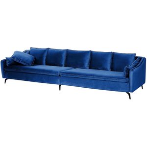 Sofa donkerblauw fluweel 4-zitsbank extra kussens moderne glamour woonkamer meubels
