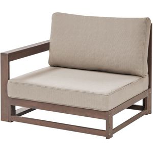 Loungeset met salontafel hoekbank donkerbruin met taupe acaciahout 5-zits L-vorm met kussens modern ontwerp