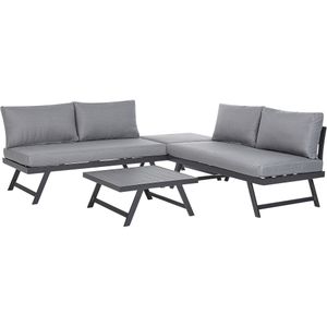 Loungeset met salontafel 5-zits grijze kussens aluminium verstelbare zitting salontafel modern ontwerp