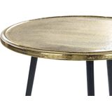 Bijzettafel goud met zwart aluminium en ijzer tafelblad rond disressed retro woondecor accessoire