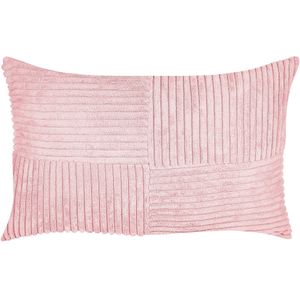 Set van 2 sierkussens roze corduroy 47 x 27 cm gestreept patroon modern design sierkussens