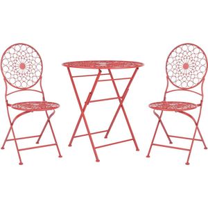 Tuinset bistroset tafel 2 stoelen inklapbaar metaal Provençaalse stijl rood Scario