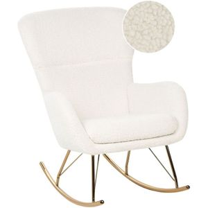 Retro traditionele schommelstoel bouclé stof metalen schommelpoten wit Anaset