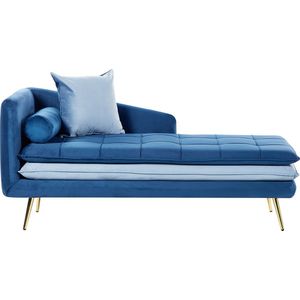 Chaise longue links blauw polyester metalen poten gouden kussens inbegrepen glamoureuze woonkamer