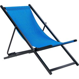 Strandstoel blauw zwart textiel ligstoel inklapbaar strand verstelbare rugleuning terras tuin