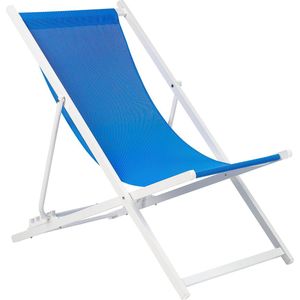 Strandstoel blauw wit textiel ligstoel inklapbaar strand verstelbare rugleuning terras tuin