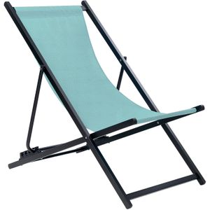 Strandstoel turquoise zwart textiel ligstoel inklapbaar strand verstelbare rugleuning terras tuin