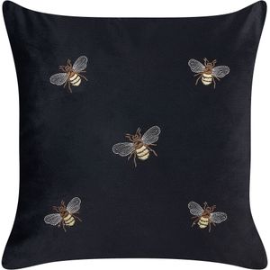 set van 2 sierkussens zwart bijenmotief 45 x 45 cm fluweel polyester modern glamour decoraccessoires