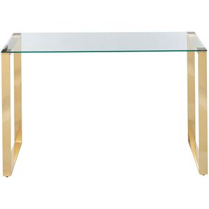 Sidetable transparant glazen tafelblad goud roestvrij staal frame 75 x 40 cm glamour modern woonkamer slaapkamer