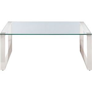 Salontafel transparant glas tafelblad roestvrij staal frame zilver 50 x 40 cm glamour woonkamer slaapkamer