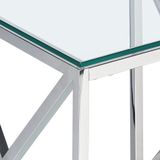 Bijzettafel transparant glas zilver roestvrij staal frame 50 x 45 cm glamour modern woonkamer slaapkamer hal