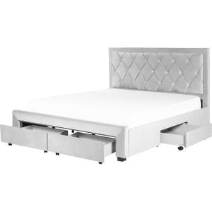 LIEVIN - Bed met opbergruimte - Grijs - 180 x 200 cm - Fluweel