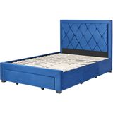 LIEVIN - Bed met opbergruimte - Blauw - 140 x 200 cm - Fluweel