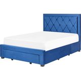 LIEVIN - Bed met opbergruimte - Blauw - 140 x 200 cm - Fluweel