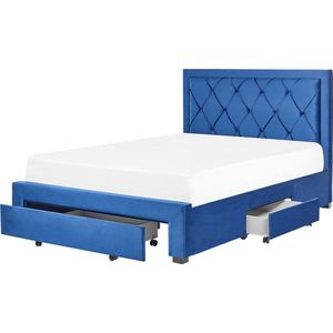 LIEVIN - Bed met opbergruimte - Blauw - 140 x 200 cm - Fluweel