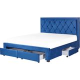 LIEVIN - Bed met opbergruimte - Blauw - 180 x 200 cm - Fluweel