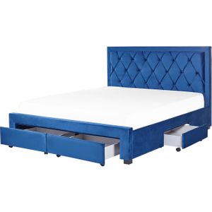 LIEVIN - Bed met opbergruimte - Blauw - 180 x 200 cm - Fluweel