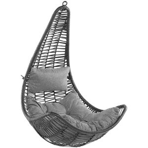 Hangstoel zwart PE rotan schommel eivorm plafond gemonteerd rieten rustiek boho