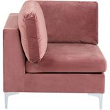 Hoekstuk roze fluweel 1-zits modulair zilveren poten metaal glamour stijl