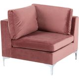 Hoekbank met ottomaan rechtszijdig roze fluweel 5-zits modulair l-vorm metalen poten glamour stijl