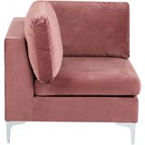 Hoekbank met ottomaan rechtszijdig roze fluweel 5-zits modulair l-vorm metalen poten glamour stijl