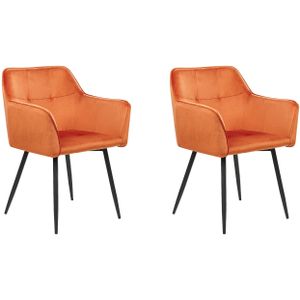 JASMIN - Set van 2 eetkamerstoelen - Oranje - Fluweel