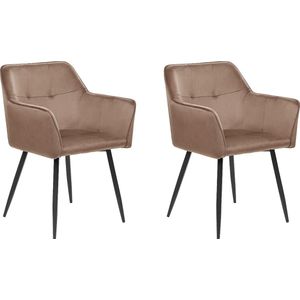 Beliani - Esszimmerstuhl 2er Set Braun Samtstoff mit Schwarzen Metallbeinen Glamourös Modern Wohnzimmer Essbereich Flur Diele Ausstattung Möbel