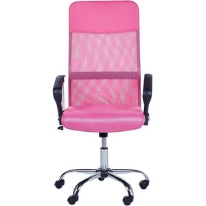 Bureaustoel roze mesh gaas en kunstleer zitvlak in hoogte verstelbaar 360° draaibaar