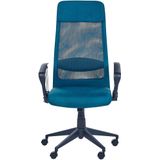 Bureaustoel kunstleer blauw mesh gaas zitvlak in hoogte verstelbaar 360° draaibaar