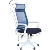 Bureaustoel blauw/wit mesh en polyester zitvlak in hoogte verstelbaar 360° draaibaar modern