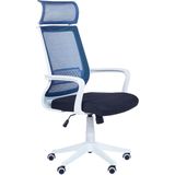 Bureaustoel blauw/wit mesh en polyester zitvlak in hoogte verstelbaar 360° draaibaar modern