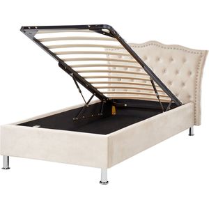 Beliani METZ - Bed met opbergruimte - Beige - Fluweel