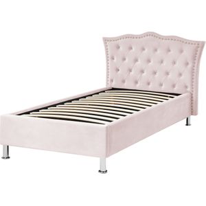 EU eenpersoonsbed roze fluwelen gestoffeerd frame met opbergruimte slaapkamer modern glam