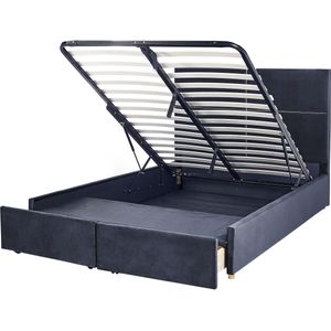VERNOYES - Bed met opbergruimte - Zwart - 140 x 200 cm - Fluweel