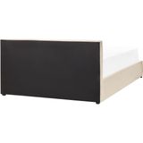 Ottomaan bed lichtbeige fluwelen bekleding EU tweepersoons getuft hoofdbord opbergfunctie