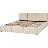 Ottomaan bed lichtbeige fluwelen bekleding EU superkingsize getuft hoofdbord opbergfunctie