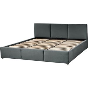 Beliani-BOUSSE-Tweepersoons boxspring-Grijs-180 x 200 cm-Fluweel