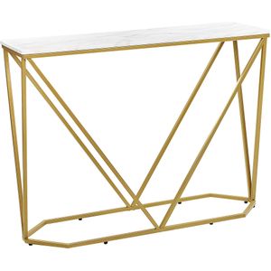 Sidetable console tafel wit marmer effect met goud MDF gepoedercoat ijzer 100 x 30 cm rechthoekig glam modern