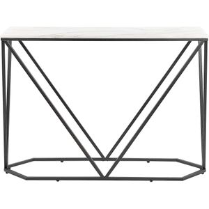 Sidetable console tafel wit marmer effect met zwart MDF gepoedercoat ijzer 100 x 30 cm rechthoekig glam modern