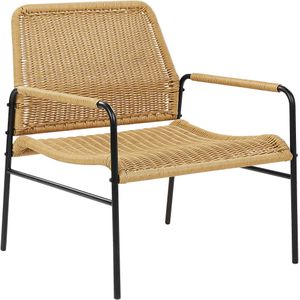 Set van 2 tuinstoelen naturel met zwart frame PE kunstrotan geweven metalen frame modern ontwerp buitenstoelen