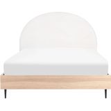 Bed frame wit stoffen tweepersoons 160 x 200 cm gestoffeerd hoofdbord metalen poten houten lattenbodem modern slaapkamer