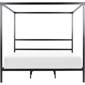 Modern minimalistisch hemelbed 180 x 200 cm metaal bedframe houten lattenbodem zwart Lestards